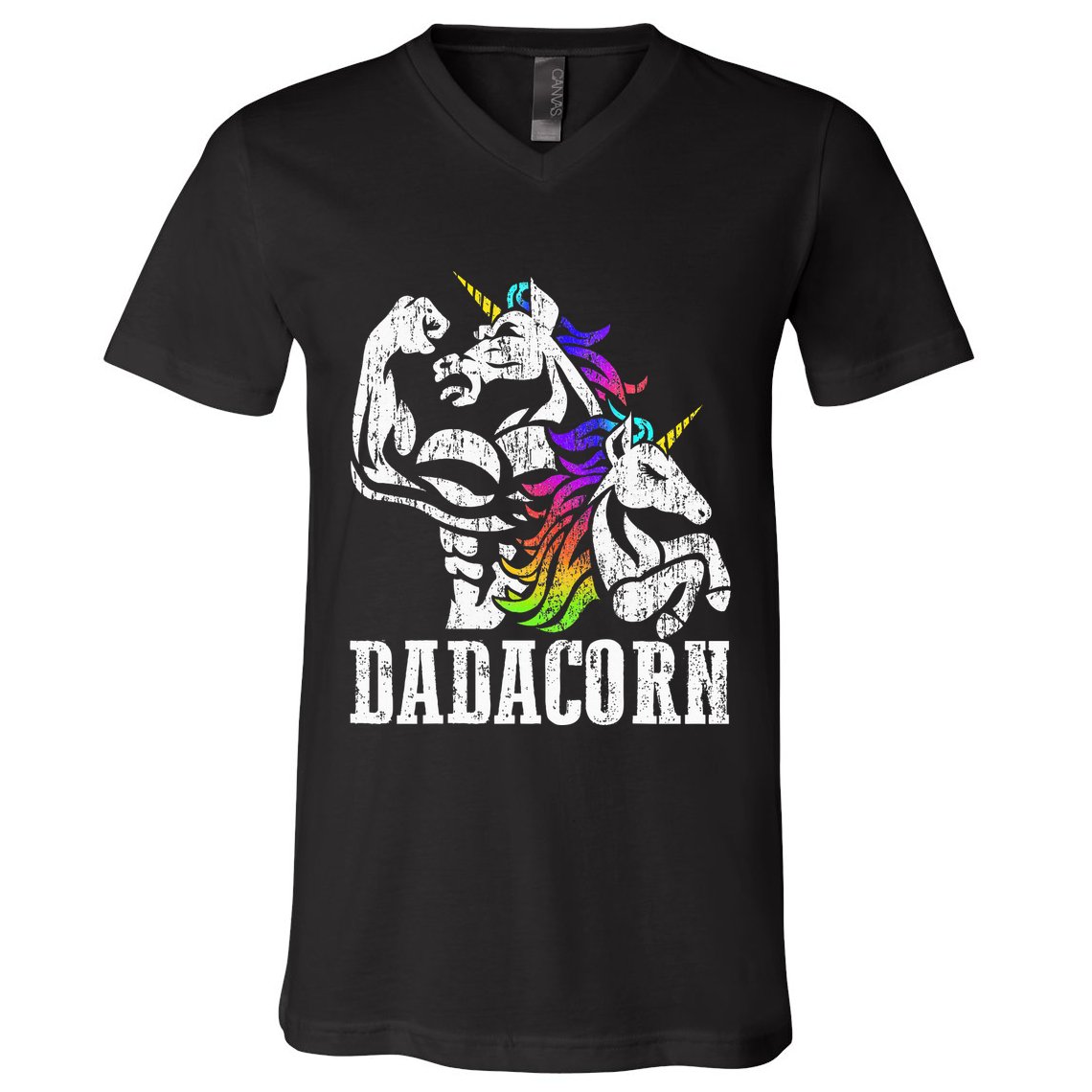 Dadacorn Fathers Day Gift For Dad Of Unicorn Daughter V-Neck T-Shirt