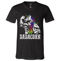 Dadacorn Fathers Day Gift For Dad Of Unicorn Daughter V-Neck T-Shirt