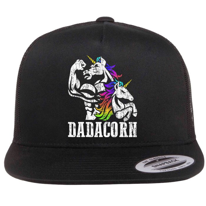 Dadacorn Fathers Day Gift For Dad Of Unicorn Daughter Flat Bill Trucker Hat