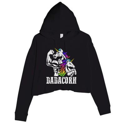 Dadacorn Fathers Day Gift For Dad Of Unicorn Daughter Crop Fleece Hoodie