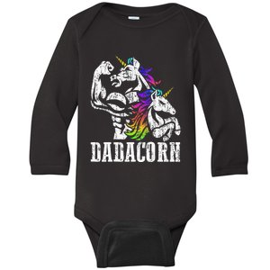 Dadacorn Fathers Day Gift For Dad Of Unicorn Daughter Baby Long Sleeve Bodysuit