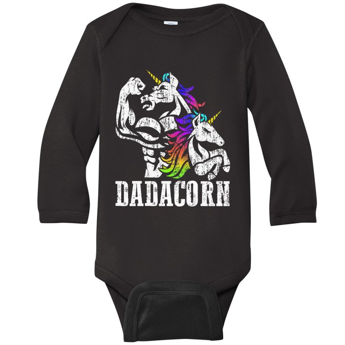 Dadacorn Fathers Day Gift For Dad Of Unicorn Daughter Baby Long Sleeve Bodysuit