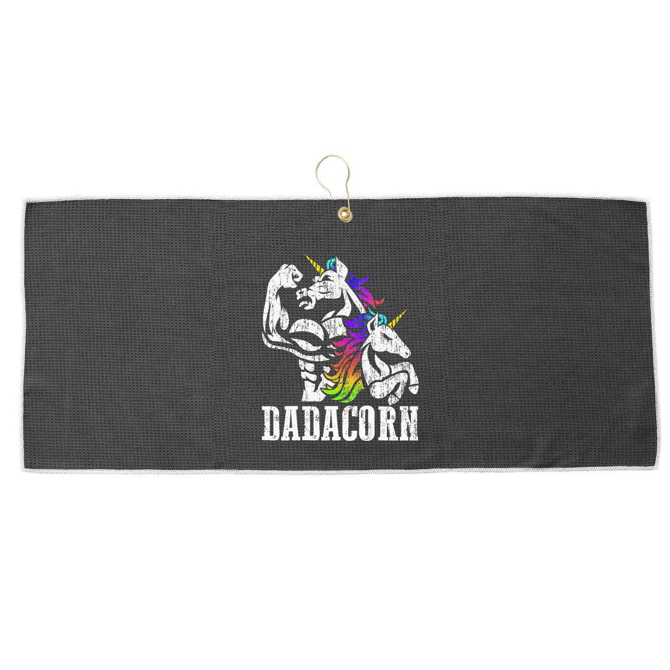 Dadacorn Fathers Day Gift For Dad Of Unicorn Daughter Large Microfiber Waffle Golf Towel