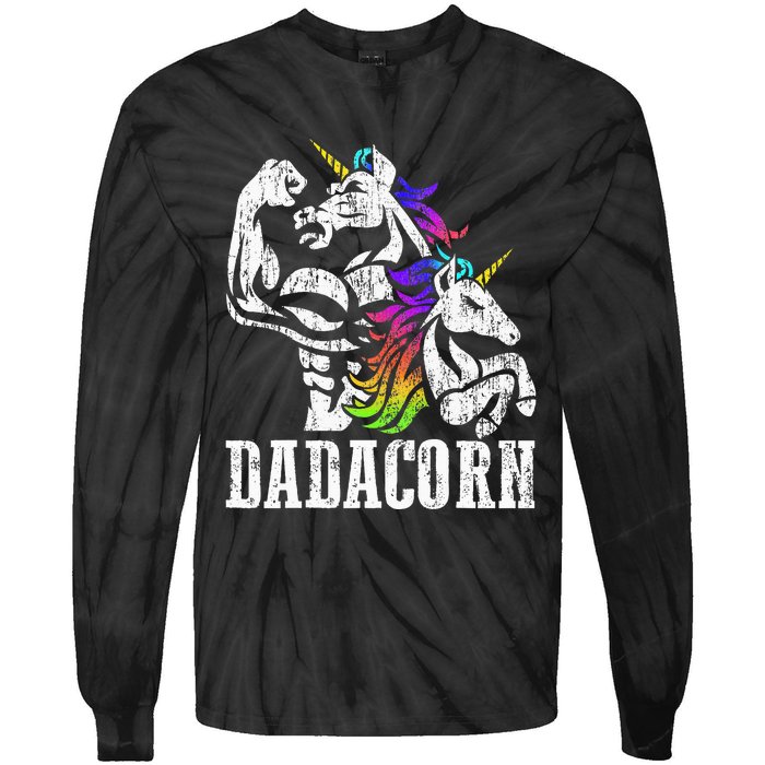 Dadacorn Fathers Day Gift For Dad Of Unicorn Daughter Tie-Dye Long Sleeve Shirt