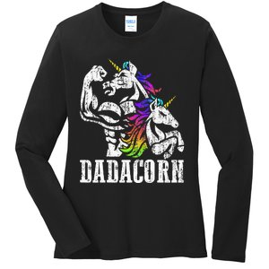 Dadacorn Fathers Day Gift For Dad Of Unicorn Daughter Ladies Long Sleeve Shirt