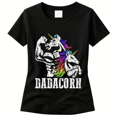 Dadacorn Fathers Day Gift For Dad Of Unicorn Daughter Womens T-Shirt
