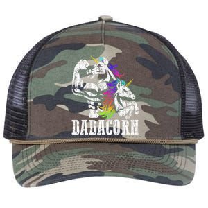 Dadacorn Fathers Day Gift For Dad Of Unicorn Daughter Retro Rope Trucker Hat Cap