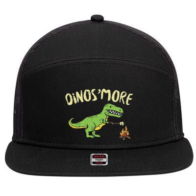Dinosmore Funny Dino Smore Camping Dinosaur Camp Camper 7 Panel Mesh Trucker Snapback Hat