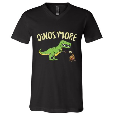 Dinosmore Funny Dino Smore Camping Dinosaur Camp Camper V-Neck T-Shirt
