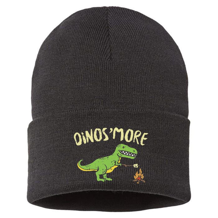 Dinosmore Funny Dino Smore Camping Dinosaur Camp Camper Sustainable Knit Beanie