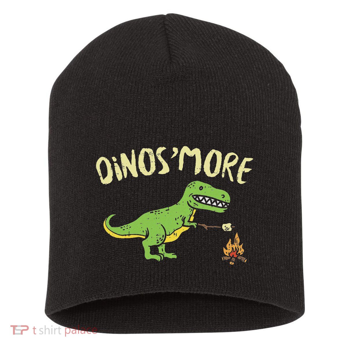 Dinosmore Funny Dino Smore Camping Dinosaur Camp Camper Short Acrylic Beanie