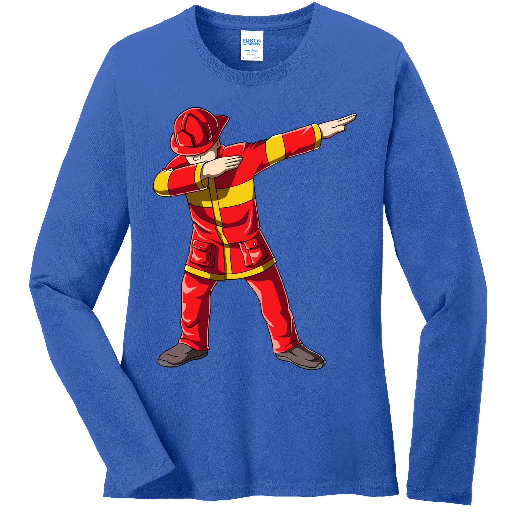 Dabbing Firefighter Dab Junior Firefighters Funny Fire Gift Ladies Long Sleeve Shirt