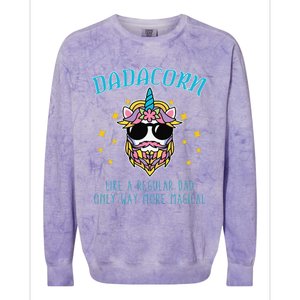 Dadacorn Fathers Day Funny Daddy Beard Graphic Dad Unicorn Colorblast Crewneck Sweatshirt