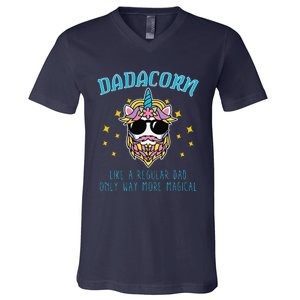 Dadacorn Fathers Day Funny Daddy Beard Graphic Dad Unicorn V-Neck T-Shirt