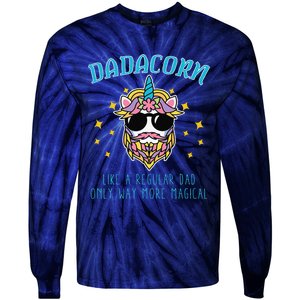 Dadacorn Fathers Day Funny Daddy Beard Graphic Dad Unicorn Tie-Dye Long Sleeve Shirt