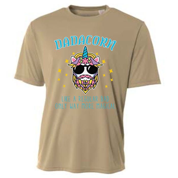 Dadacorn Fathers Day Funny Daddy Beard Graphic Dad Unicorn Cooling Performance Crew T-Shirt