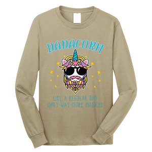 Dadacorn Fathers Day Funny Daddy Beard Graphic Dad Unicorn Long Sleeve Shirt