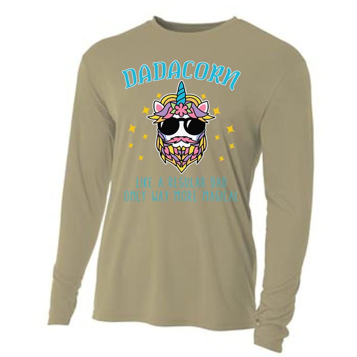 Dadacorn Fathers Day Funny Daddy Beard Graphic Dad Unicorn Cooling Performance Long Sleeve Crew