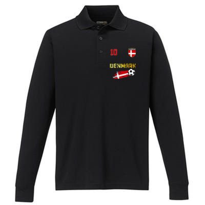 Denmark Flag Danish Pride Lovers Performance Long Sleeve Polo