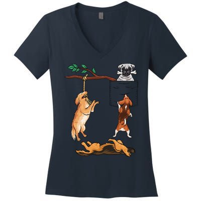 Dog, Funny Dog Tee, Dogs In Pocket, Dog Lover Women's V-Neck T-Shirt