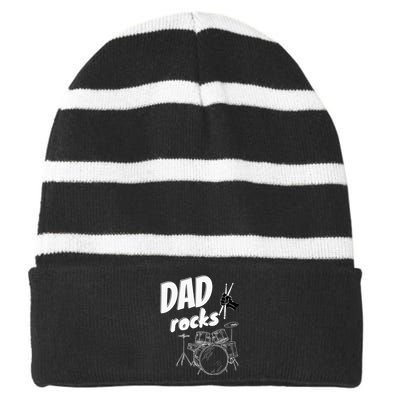 Dad Fathers Day Drum Kit Drums Music Gift Idea Striped Beanie with Solid Band