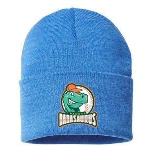 Dadasaurus Funny Design For Fathers Day With Baseball Gift Sustainable Knit Beanie