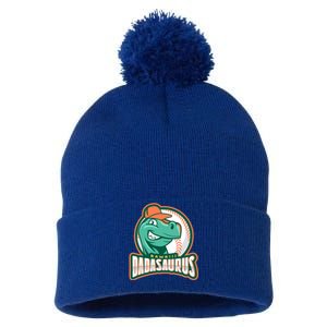 Dadasaurus Funny Design For Fathers Day With Baseball Gift Pom Pom 12in Knit Beanie