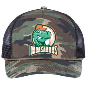 Dadasaurus Funny Design For Fathers Day With Baseball Gift Retro Rope Trucker Hat Cap