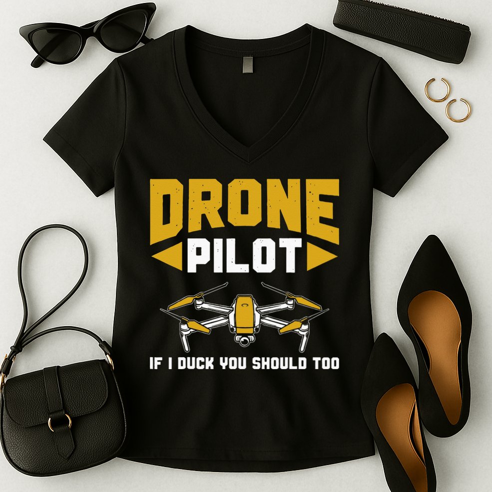 Drone Funny Drone Pilot If I Duck You Should Too Drone Pilot Women's V-Neck T-Shirt