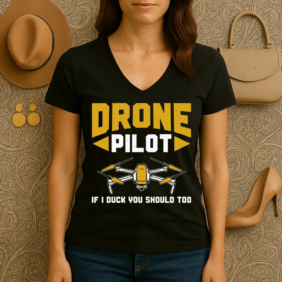 Drone Funny Drone Pilot If I Duck You Should Too Drone Pilot Women's V-Neck T-Shirt