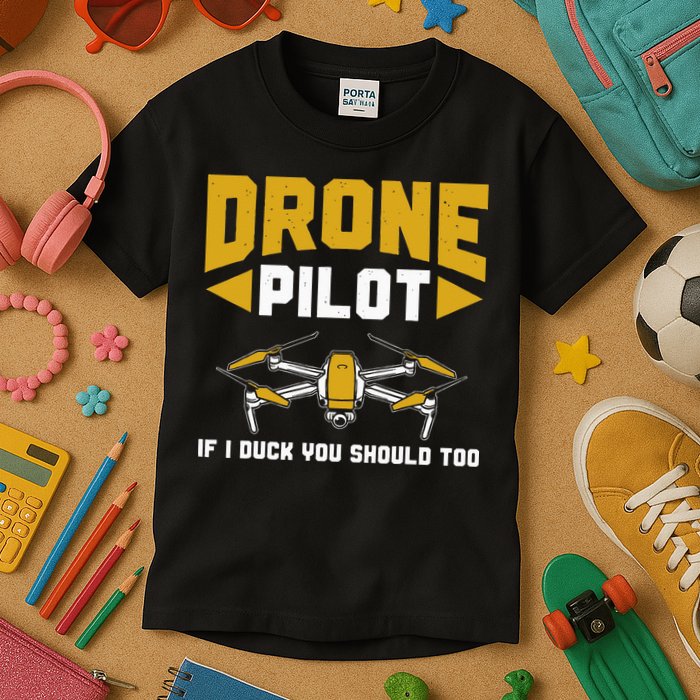 Drone Funny Drone Pilot If I Duck You Should Too Drone Pilot Kids T-Shirt