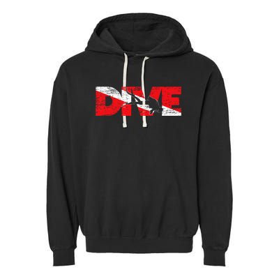 Dive Flag Diver Down Aquaholic Scuba Diving Ocean Life Garment-Dyed Fleece Hoodie