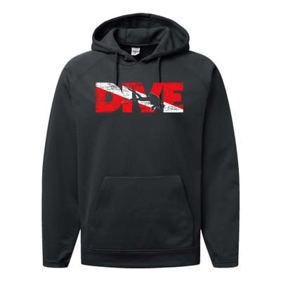 Dive Flag Diver Down Aquaholic Scuba Diving Ocean Life Performance Fleece Hoodie