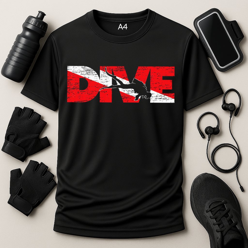 Dive Flag Diver Down Aquaholic Scuba Diving Ocean Life Cooling Performance Crew T-Shirt