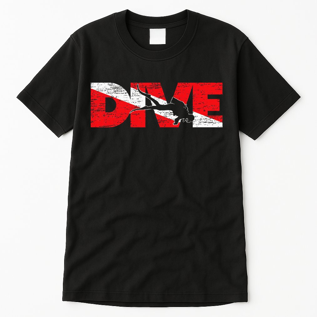 Dive Flag Diver Down Aquaholic Scuba Diving Ocean Life Tall T-Shirt