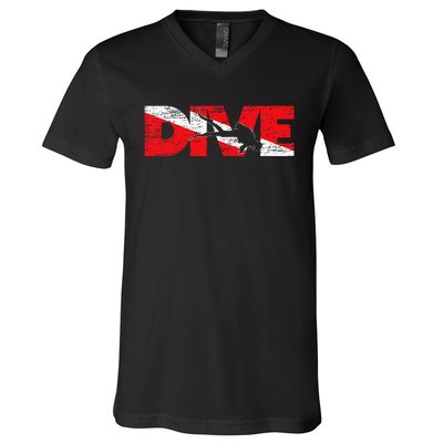 Dive Flag Diver Down Aquaholic Scuba Diving Ocean Life V-Neck T-Shirt