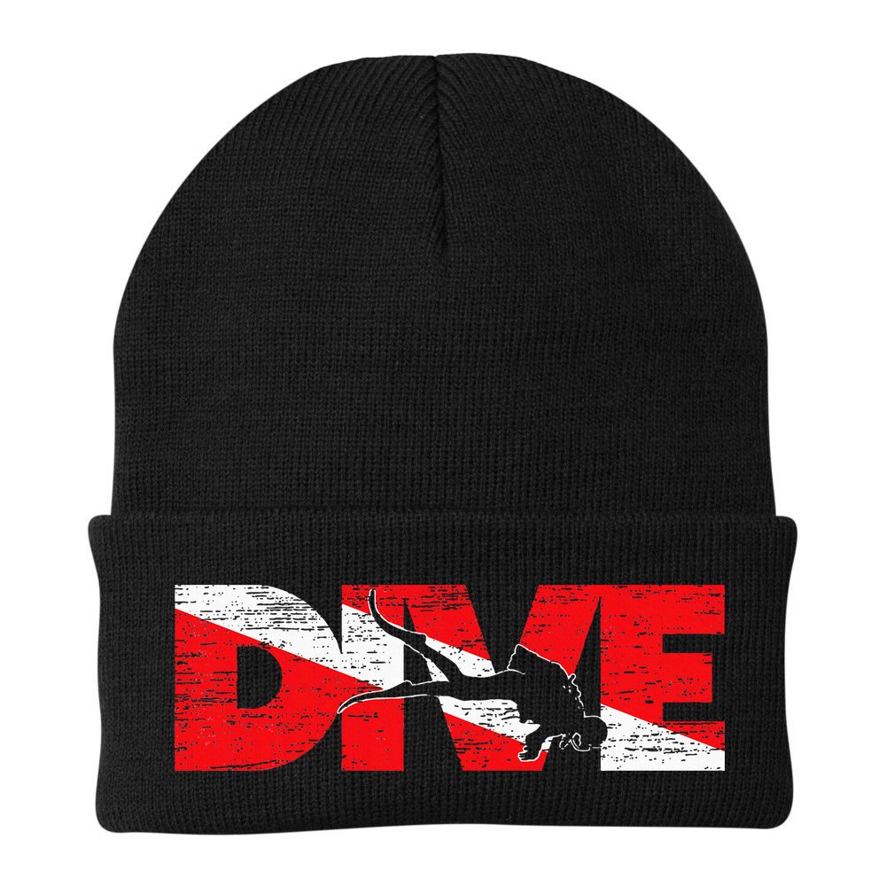 Dive Flag Diver Down Aquaholic Scuba Diving Ocean Life Beanie