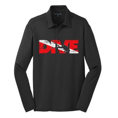 Dive Flag Diver Down Aquaholic Scuba Diving Ocean Life Silk Touch Performance Long Sleeve Polo