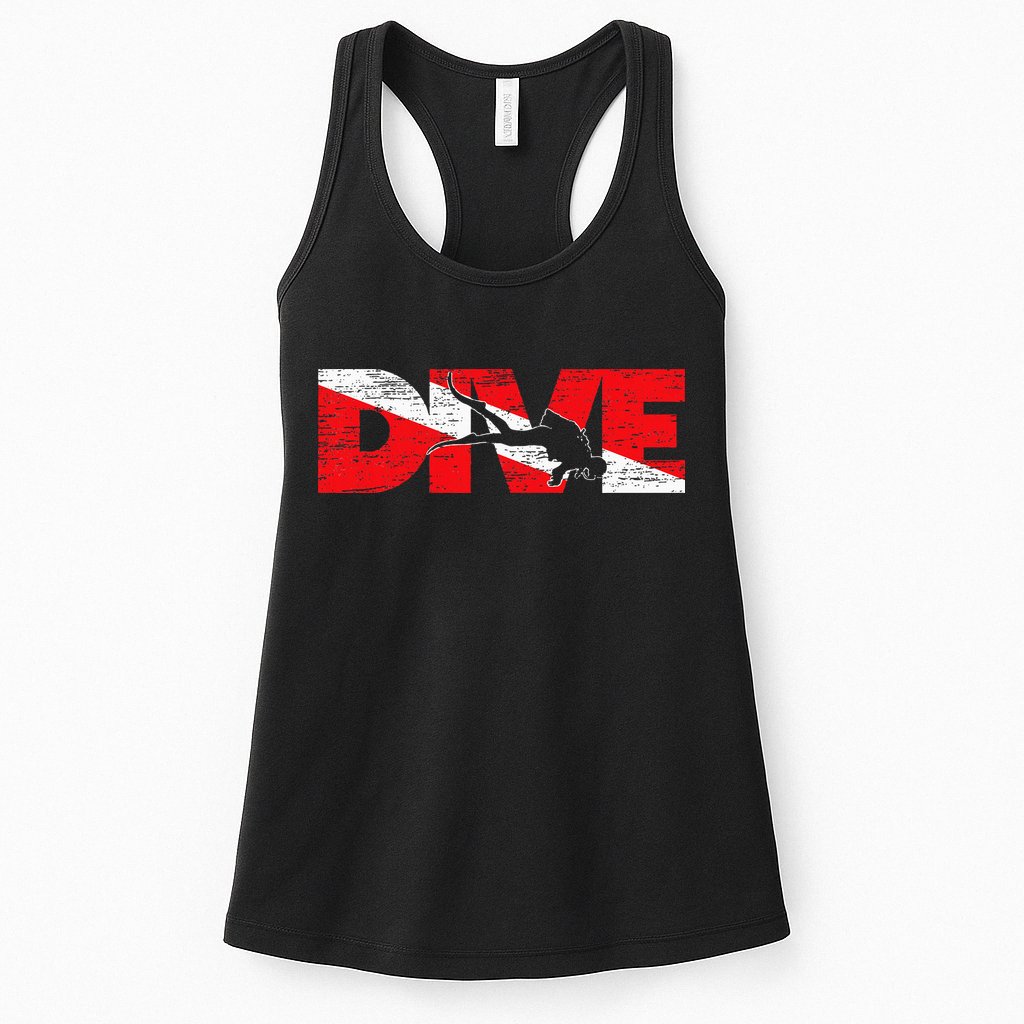 Dive Flag Diver Down Aquaholic Scuba Diving Ocean Life Womens Tank Top