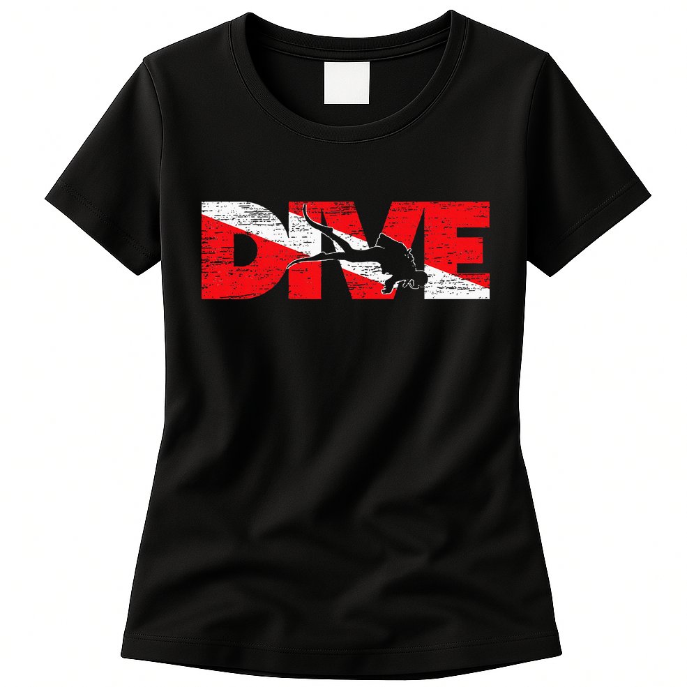 Dive Flag Diver Down Aquaholic Scuba Diving Ocean Life Womens T-Shirt
