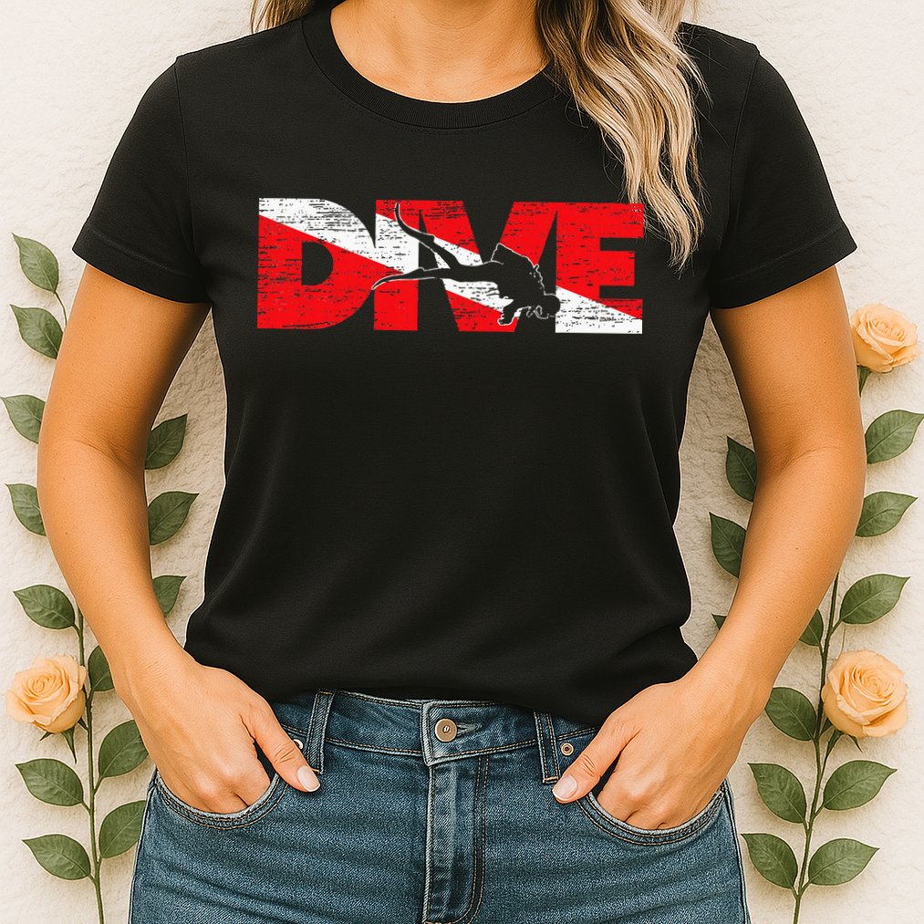 Dive Flag Diver Down Aquaholic Scuba Diving Ocean Life Womens T-Shirt
