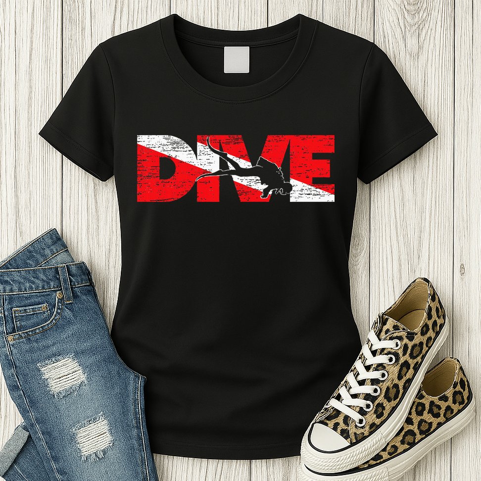 Dive Flag Diver Down Aquaholic Scuba Diving Ocean Life Womens T-Shirt