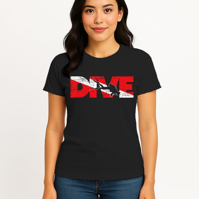 Dive Flag Diver Down Aquaholic Scuba Diving Ocean Life Womens T-Shirt