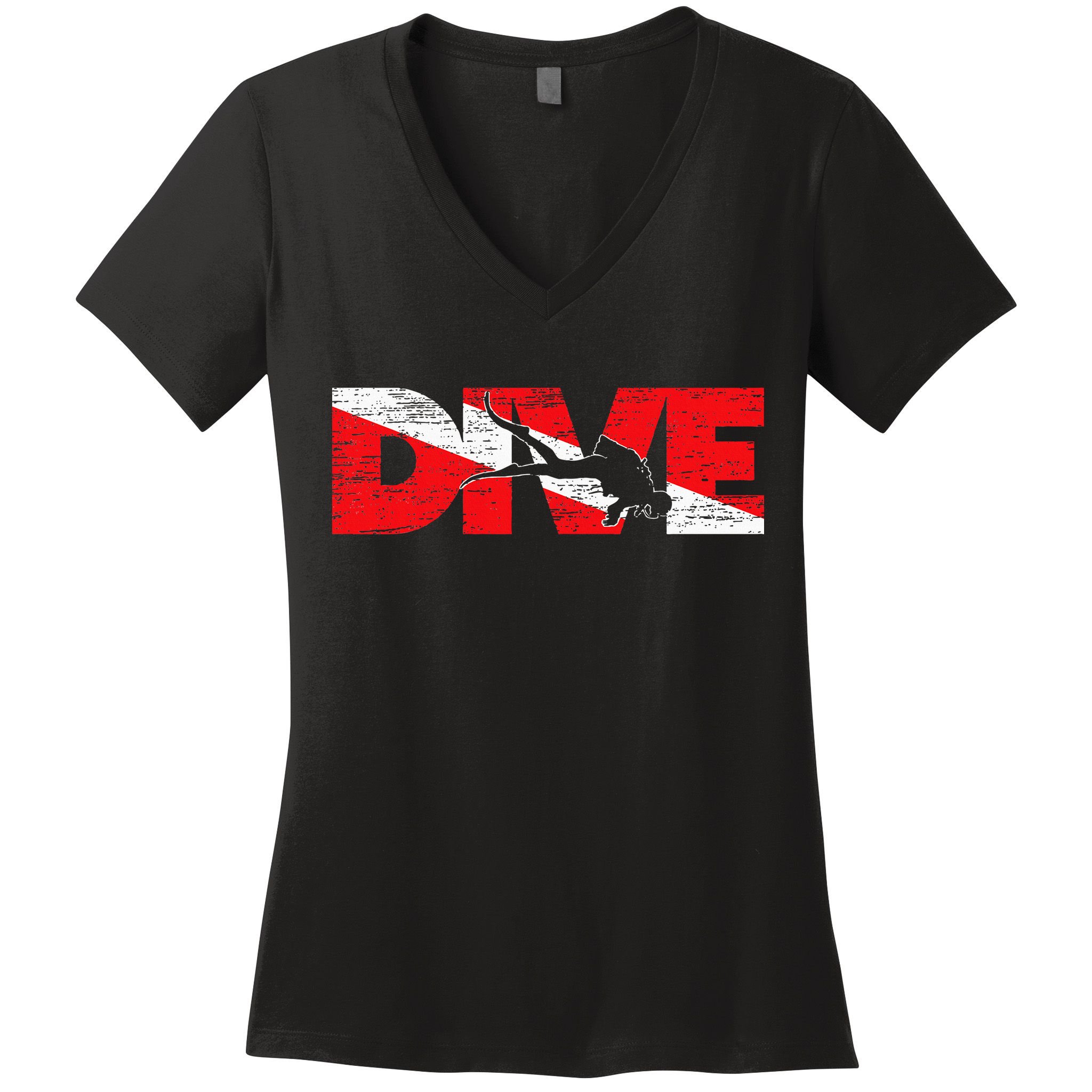 Dive Flag Diver Down Aquaholic Scuba Diving Ocean Life Women's V-Neck T-Shirt