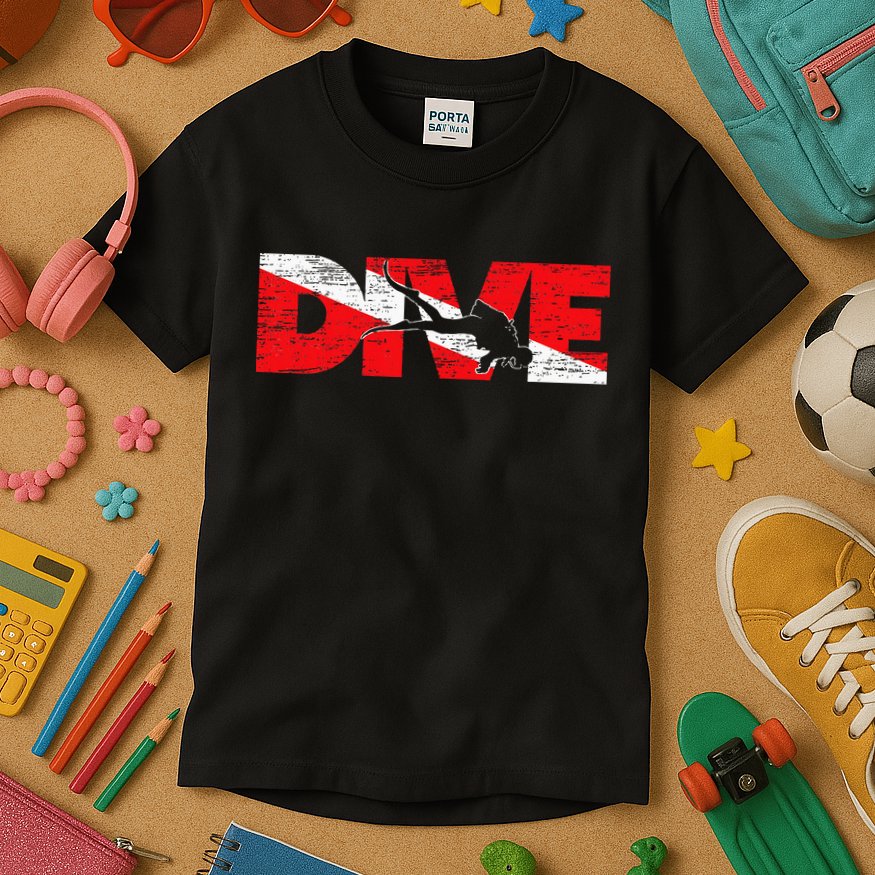 Dive Flag Diver Down Aquaholic Scuba Diving Ocean Life Kids T-Shirt