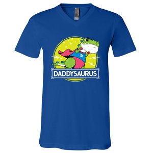 Daddysaurus Funny Dad Designs From Son Daughter Fathers Day Great Gift V-Neck T-Shirt