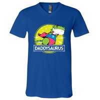 Daddysaurus Funny Dad Designs From Son Daughter Fathers Day Great Gift V-Neck T-Shirt