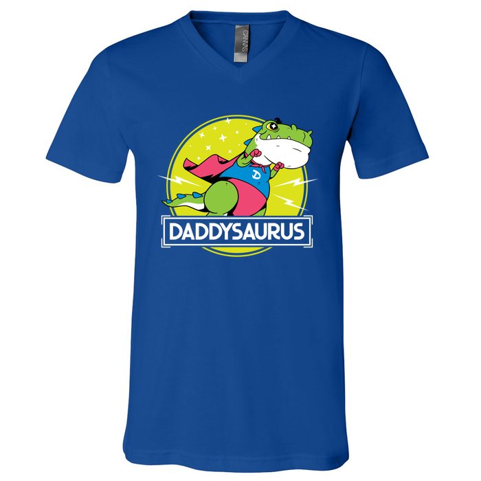 Daddysaurus Funny Dad Designs From Son Daughter Fathers Day Great Gift V-Neck T-Shirt