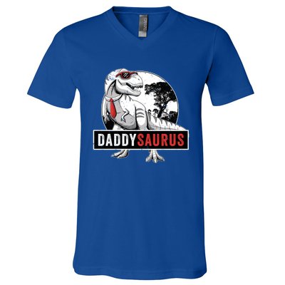 Daddysaurus Funny Daddy Dinosaur Fathers Day Surprise Meaningful Gift V-Neck T-Shirt