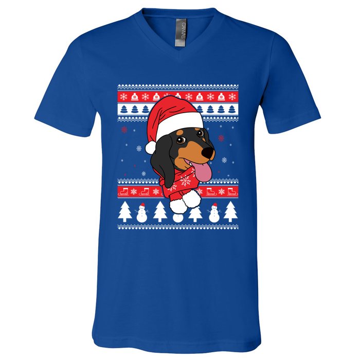 Dachshund Funny Dog Ugly Christmas Gift V-Neck T-Shirt